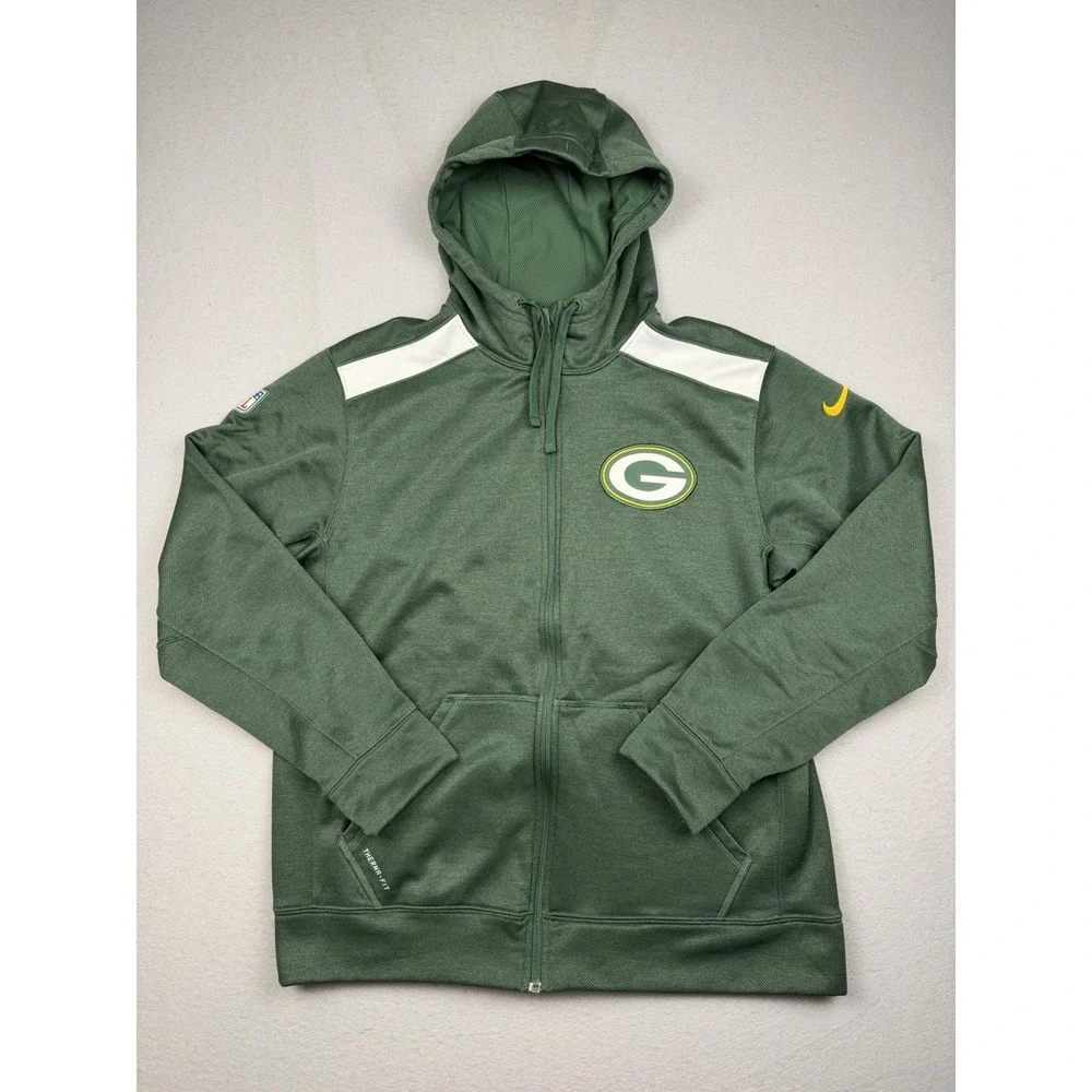Nike Green Bay Packers Hoodie Mens L Full Zip Sweatshirt NFL Football Therma-Fit